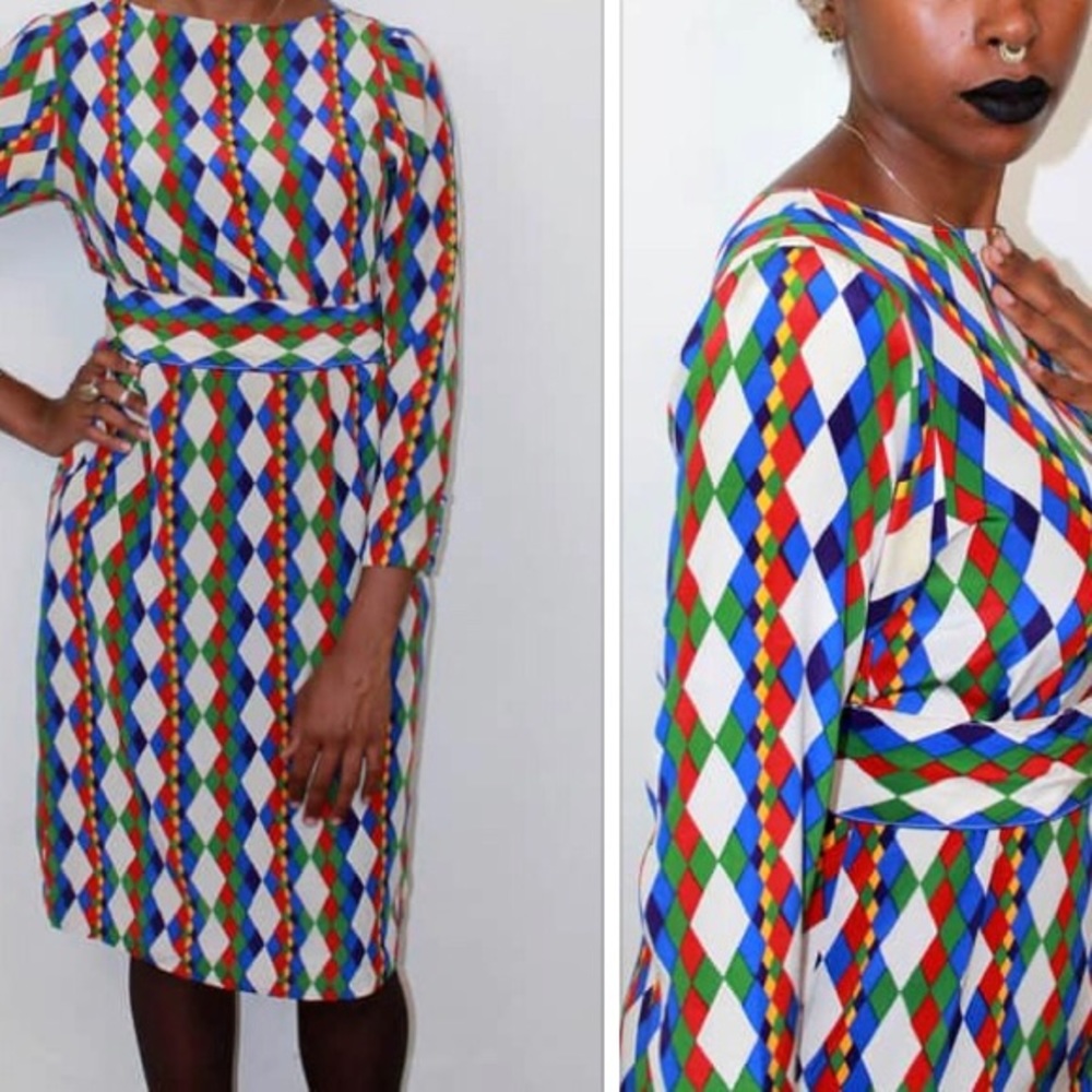 Geometric Pattern Print 60s mod dress